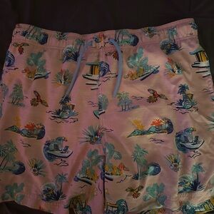Pink Tropical Print Swim Shorts